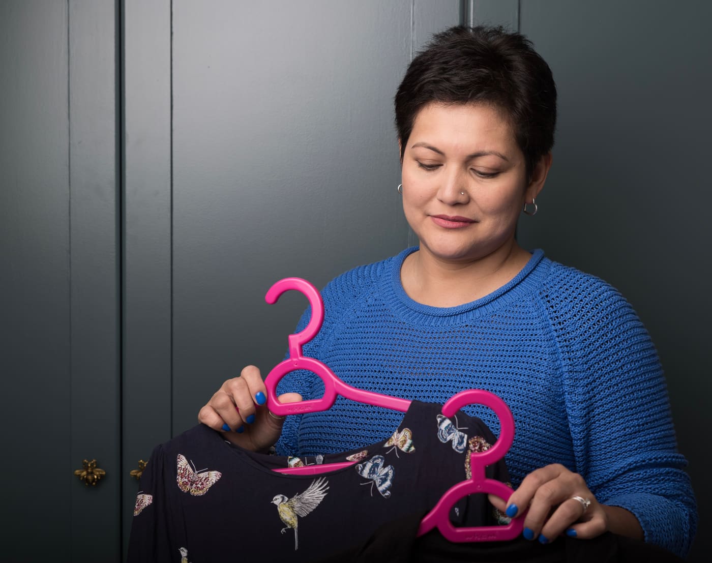 Karla organising a wardrobe