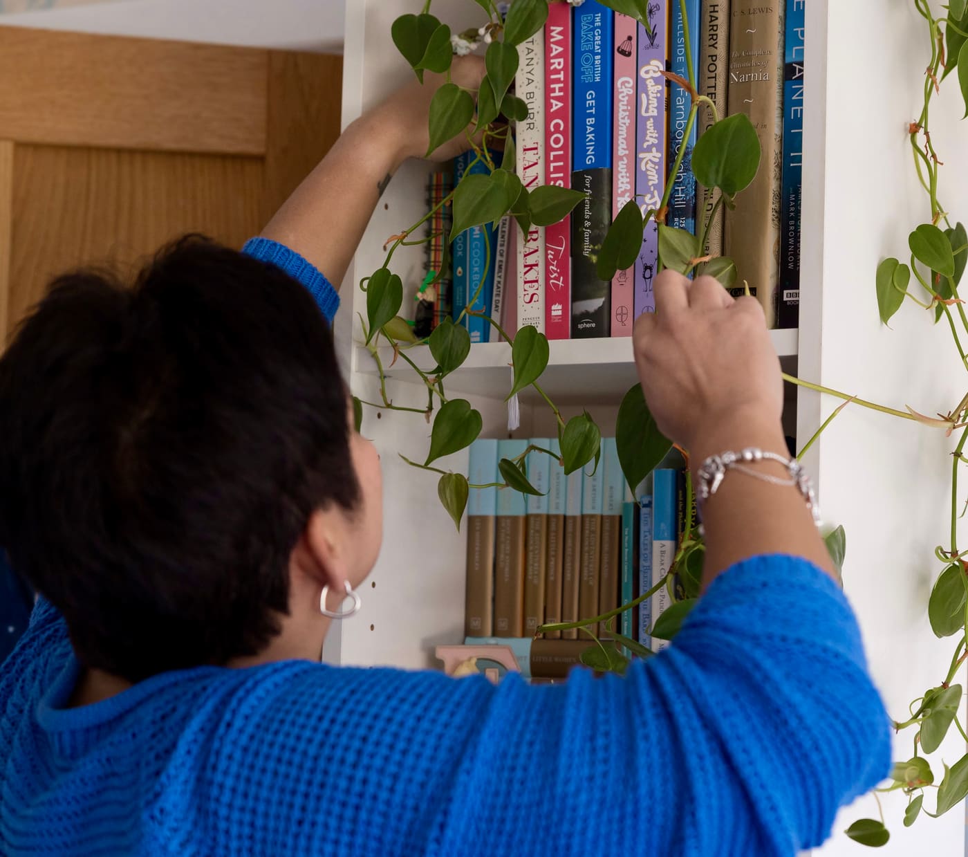 Karla styling a bookshelf